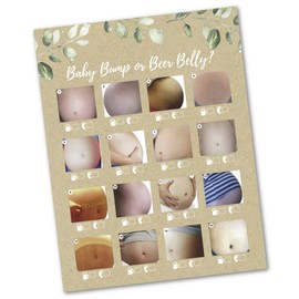 30 Beer Belly or Pregnant Baby Bump Game Cards- Baby Shower or Gender Reveal Party Supply Kit- Rustic Gender Neutral Card Design- A Fun Game for Men, Women or Kids. Made in the USA