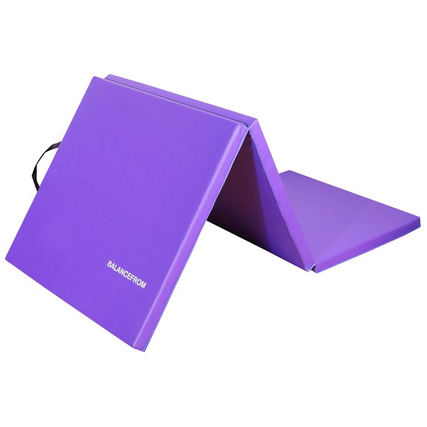 BalanceFrom 1.5" Thick Tri-Fold Folding Exercise Mat with Carrying Handles for MMA, Gymnastics and Home Gym Protective Flooring (Purple)