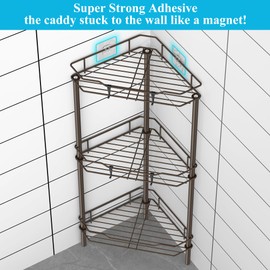 HuggieGems 3 Tier Floor Standing Corner Shower Caddy Organizer Shelf with Hooks, Bathroom Shelves Stand Rack, Bronze