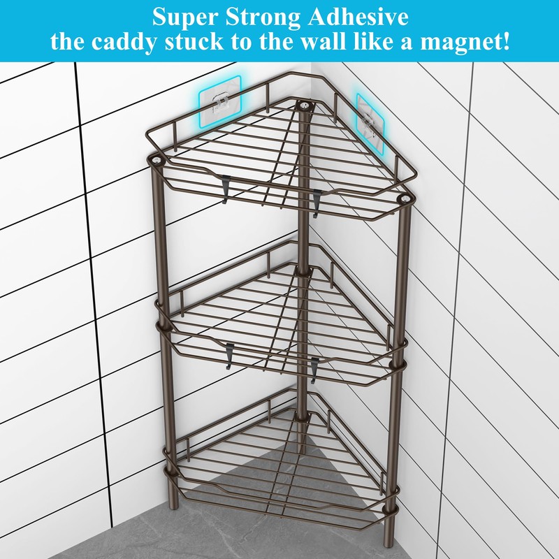HuggieGems 3 Tier Floor Standing Corner Shower Caddy Organizer Shelf