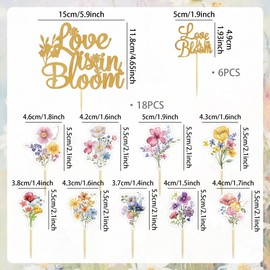 JeVenis Love is in Bloom Cake Topper Floral Wildflower Bridal Shower Decor for Engagement Wedding Party Decorations Bride to Be Party Supplies Wildflower Party Cupcake Toppers