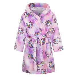 Baogaier Bathrobe Hood Children's Dressing Gown Flannel Sleepwear Robe Terry Cloth Long Sleeves Soft Sleepsuit Bathrobe Pyjamas Waist Belt Cute Animal Pattern for Girls Boys Age 1-7 Years, Purple