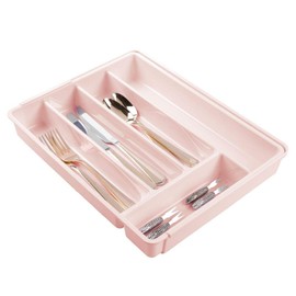mDesign Adjustable, Expandable Plastic Kitchen Cabinet Drawer Storage Organizer Tray - for Storing Organizing Cutlery, Spoons, Cooking Utensils, Gadgets - Light Pink/Blush