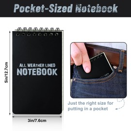 RETON 10 Stück Wasserdichte Notizblock, 3 x 5 Zoll Pocket Notizbuch, Allwetter-Notizblöcke mit Top-Spirale, Taktische Steno Blöcken mit Raster für Aktivitäten im Freien Aufnahmen（Schwarz）