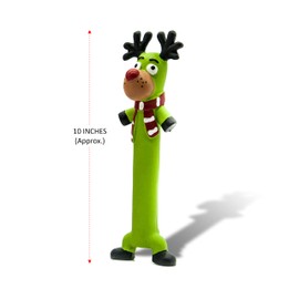 Petopedia 10 inches Long Squeaky Reindeer Rudolph Teething LATEX Puppy Toys - Fetch Interactive Dog Gifts for Boredom – Small & Medium Dogs Presents (Green, Rudolph)