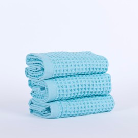 PÜSKÜL Waffle Kitchen Towels - Premium 100% Turkish Organic Cotton Ultra Soft Quick Dry Absorbent Lint Free Hand Dish Towel 32X16 Inches (3, Turquoise)