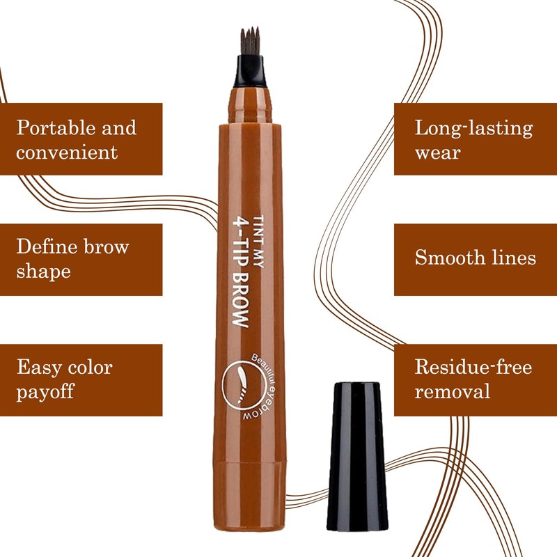 Eyebrow Pen Waterproof with 4 Micro-Fork Tip for Natural Long-Lasting