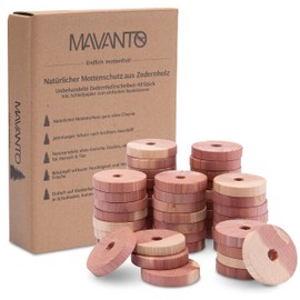 MAVANTO 48x Effective Cedar Wood Moth Protection for Wardrobe & Hangers - 100% Natural Moth Trap - Includes Free Sandpaper