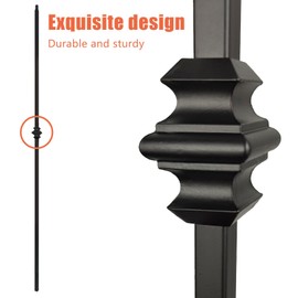 10 Pcs Wrought Iron Balusters, 1/2" x 44" Hollow Iron Baluster for Staircase Remodel, Single Knuckle Balusters, Matte Black Metal Railing