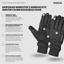 GripGrab Windster 2 Windproof Winter Cycling Gloves Padded Lined Thermal Touchscreen Cycling Gloves