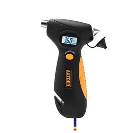 AUTDER 5-in-1 Digital Tire Pressure Gauge with LED Work Light, Emergency Hammer, Seat Belt Cutter, Tread Depth Gauge, and Backlit LCD - Portable, Durable for Cars, Trucks, Yellow