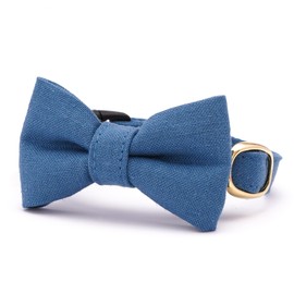 Poponcat Cat Collar with Ribbon MUJI Cotton Plane Safety Buckle with Bell and Bald Resistant (Dew Grass, M)