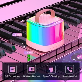 Mini Karaoke Machine for Kids Adults, Portable Bluetooth Karaoke Speaker with 2 Wireless Mics and LED Color Lights, Inside The Car, Party, Home KTV, Birthday for Girls/Boys Ages 3-12+, Pink