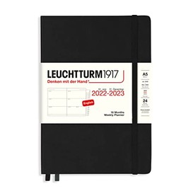LEUCHTTURM1917 366032 Weekly Planner Medium (A5) 2023, 18 Months, Black, English