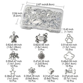 MakemadeDIY 100 piezas de lindos dijes colgantes de metal, 10 estilos de animales, tortuga, elefante, corazón, estrella, para hacer joyas, collares, pulseras, aretes, manualidades