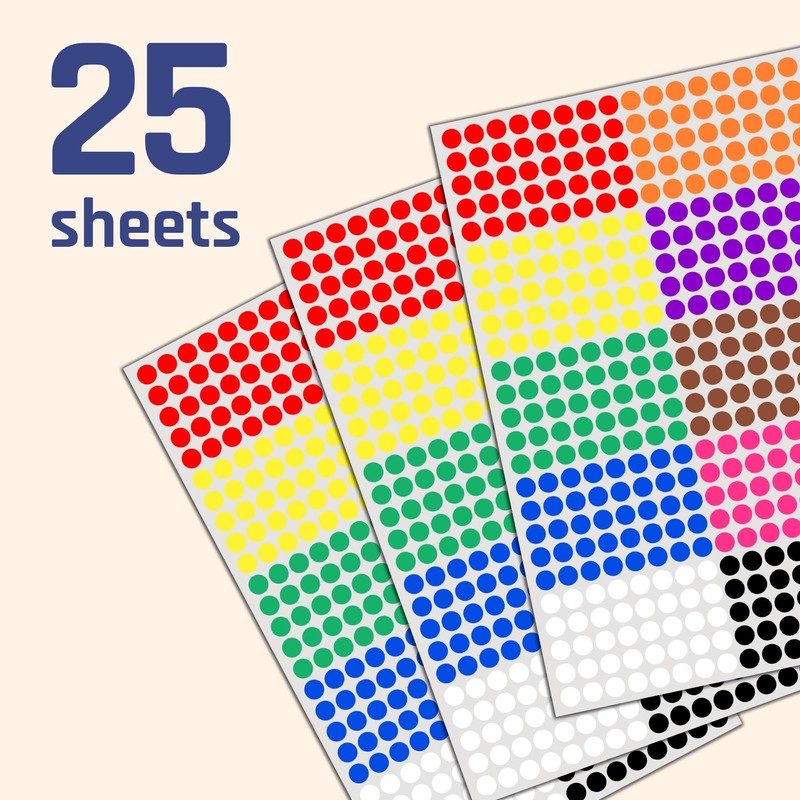10,000 Pieces - 8mm Dot Stickers, Coloured Sticky Dots Labels