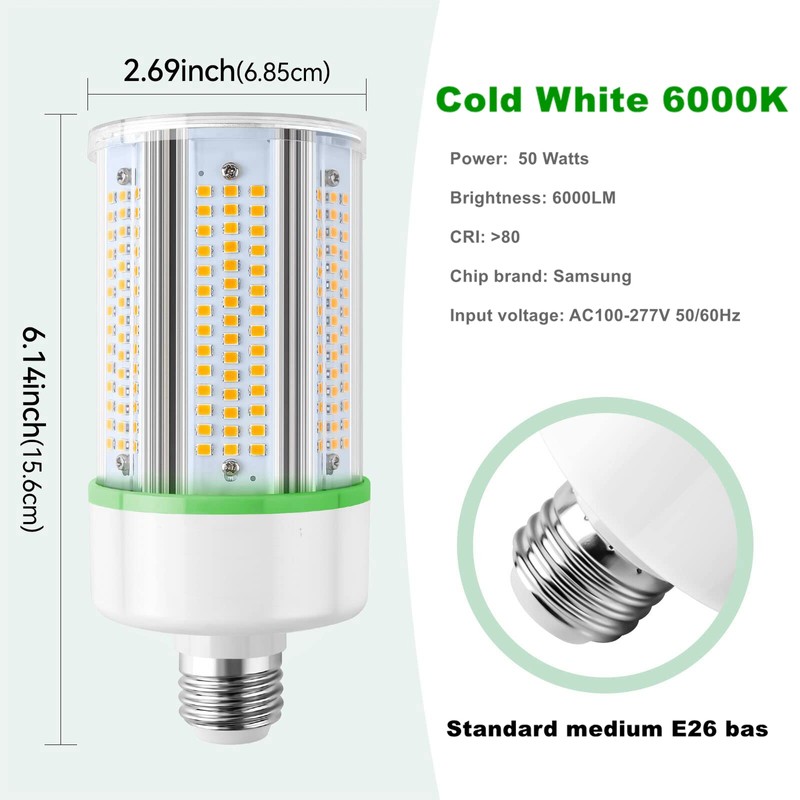 2-Pack 50W LED Corn Light Bulb,E26 led Bulbs 5000k,Replacement HID