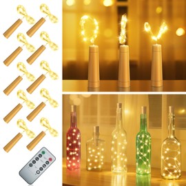 PChero 10er Set LED Flaschenlicht mit Timer und Fernbedienung, 2M 20 LED Weinflasche Flaschenlichterkette Korken Lichterkette für Flaschen DIY Hochzeit Party Dekoration, Warmweiß