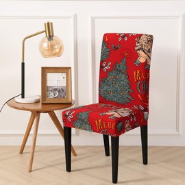 Ogrmar 4PCS Stretch Removable Washable Dining Room Chair Protector Slipcovers Christmas Decoration/Home Decor Dining Room Seat Cover