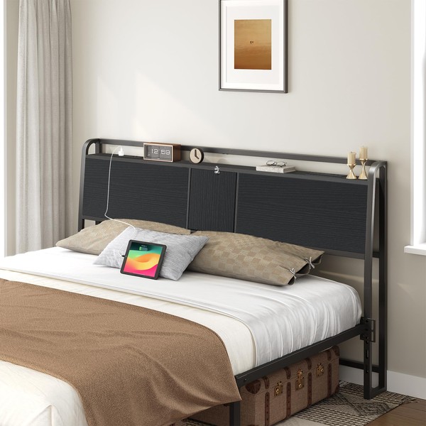 MAHANCRIS Headboard King Size, Headboard with 4 Outlets and 4