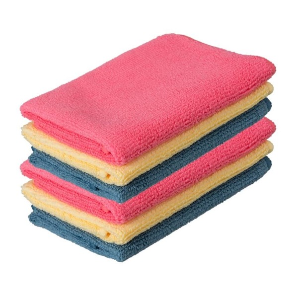 Superio Ultra Microfiber Cloth 3-Pack 12x12 Inch, Red Blue and Yellow Micro Fiber Cleaning Cloths, Durable Wash Cloths, Auto Wash, Home Sparkle, All Purpose Cleaner Towels (6)