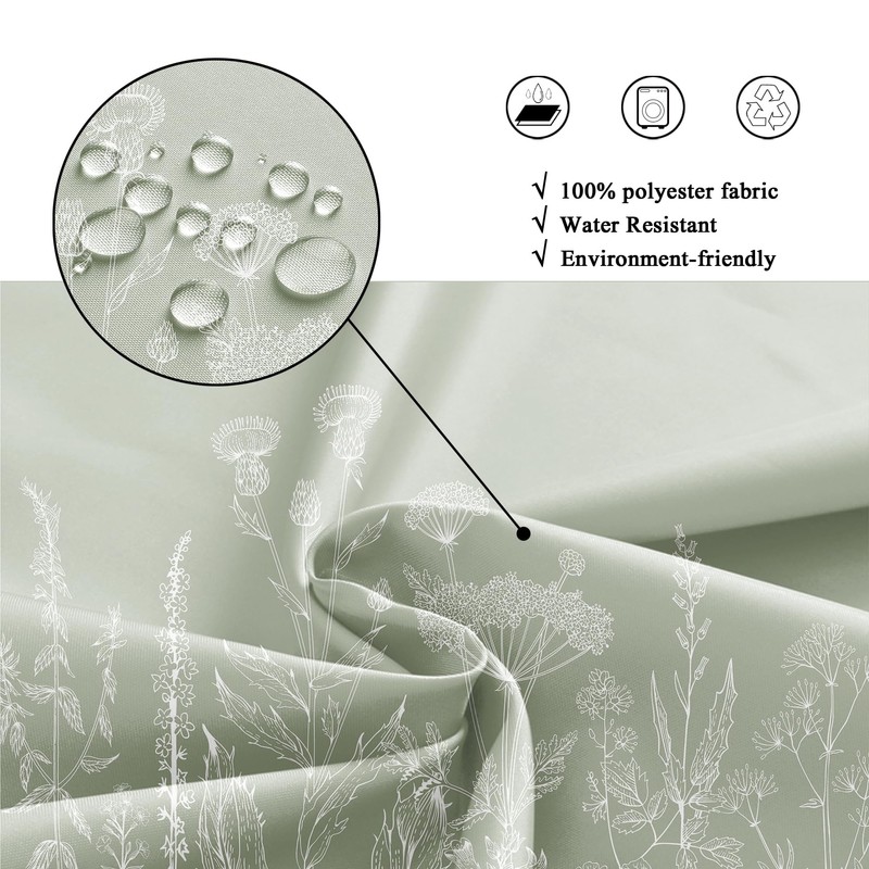 Riyidecor Sage Green Floral Wildflower Shower Curtain for Bathroom Decor