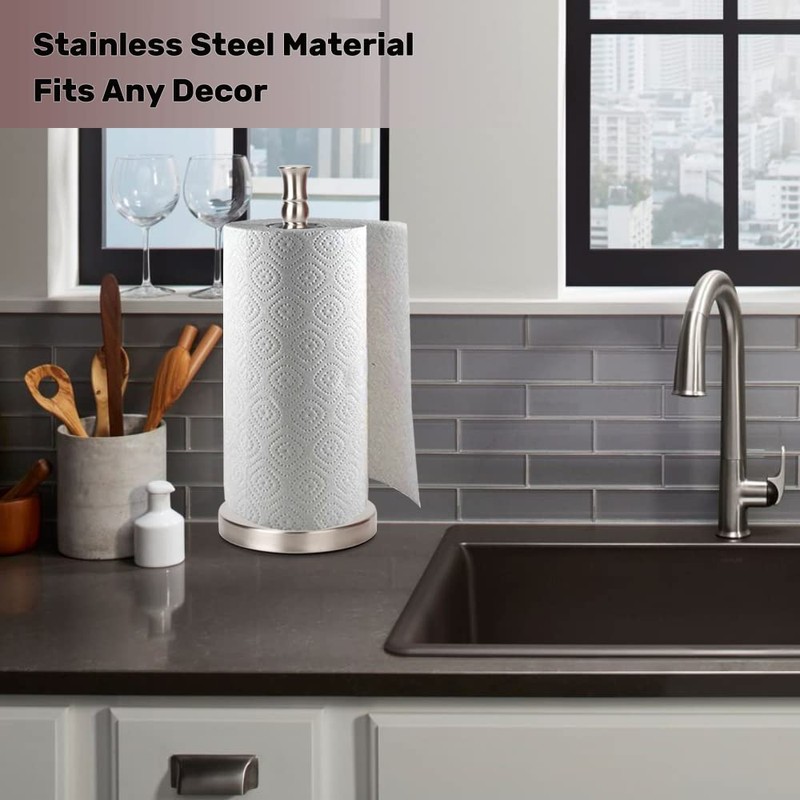 Paper Towel Holder Stand Countertop with Heavy Weighted Stainless Steel