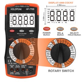 HoldPeak Digital Multimeter HP-770S 6000 Counts Manual Ranging,Accurately Measure for AC/DC Voltage Tester/NCV, Resistance, Frequency, Continuity, Diode, hFE