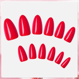 AddFavor Press on Nails Almond Medium Fake Nails Press ons, 240pcs Red Almond Press on Nails False Acrylic Glue on Nails for Women with Adhesive Tabs