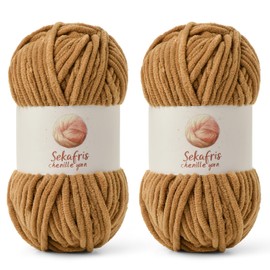 2 Pack Chunky Chenille Yarn for Crocheting, Baby Yarn for Crocheting Soft Blanket, 174.9 yds /7 oz Crochet Yarn, Bulky 5 Amigurumi Yarns, Fluffy Velvet Yarns for Knitting Crafts (2 Brown)