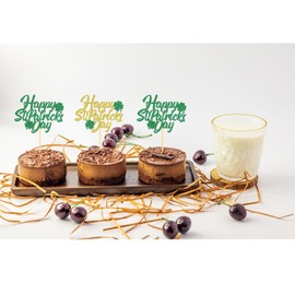 24 Pcs Happy St Patrick's Day Cupcake Toppers, Four Leaf Clover Shamrock Cupcake Toppers for St Patrick's Day Party Decorations (Happy)