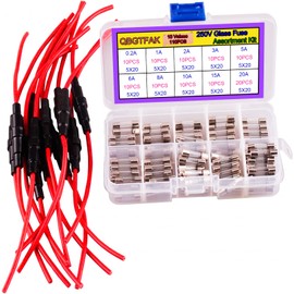 QBGTFAK 12pcs 5x20 mm Fuse Holder Inline Screw Type with 16 AWG Wire + 10 Values 110 Pcs 5x20mm Fast Blow Glass Fuses 250 V 0.2A, 1A, 2A, 3A, 5A, 6A, 8A, 10A,15A,20A,Assortment Kit