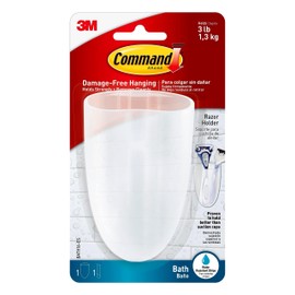 Command Razor Holder, Holds up to 3 lb, Clear Frosted, 4" x 2.5" x 1.5" 1 Holder with 1 Medium Water-Resistant Command Strip, Damage Free Bathroom Organization for Razors or Toothbruses