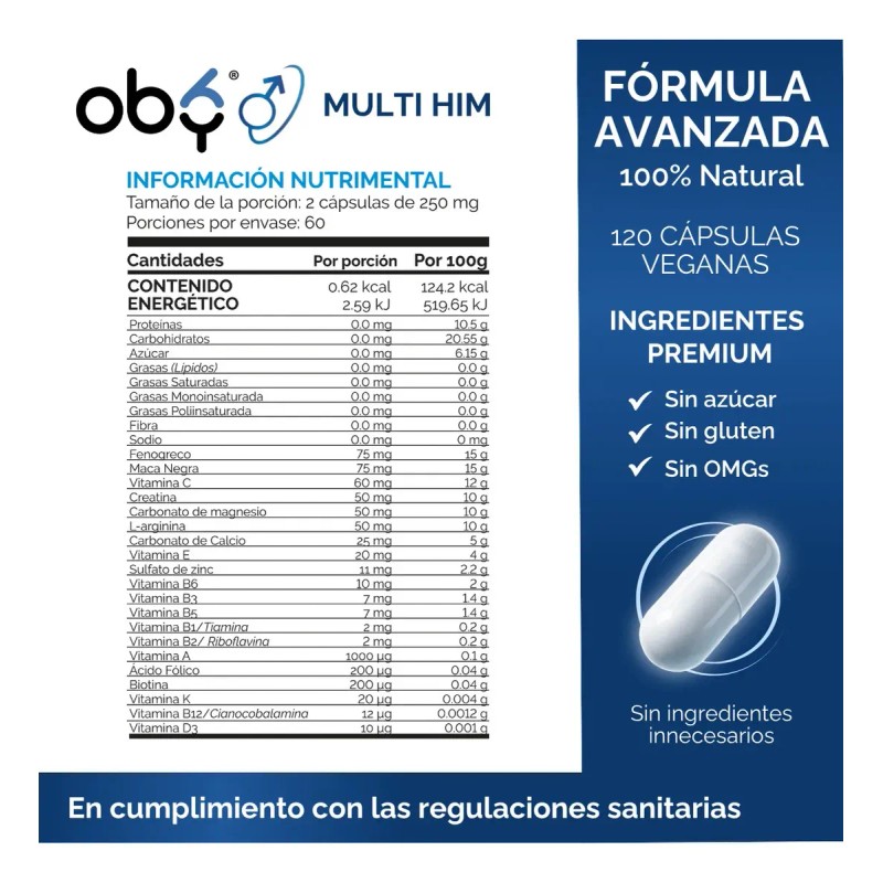 Multivitaminico Hombre Creatina Maca Negra Arginina Fenogreco Magnesio Complex B12