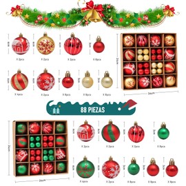 Salandens Esferas Navideñas, 88pcs Esferas Adornos Navideños, Esferas Diámetro 3-6 cm,Decoración de Arbol de Navidad,Colores Brillantes, para Navidad, Fiesta,etc.
