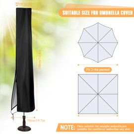 Marsui 2 Sets Patio Umbrella Cover for 9 Ft-12 Ft Umbrellas 420D Oxford Fabric Waterproof Outdoor Umbrella Covers Windproof Market Parasol Cover with Zipper and Push Rod for Garden Patio, Black
