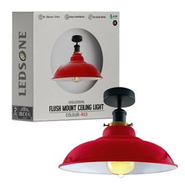 LEDSone Industrial Vintage Semi Flush-Mounted Ceiling Lighting Ceiling Light Metal Bowl Shape Downlight Red Lampshade Living Room Indoor Decoration E27 Base (Red)