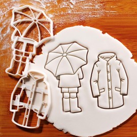 BAKERLOGY Sat of 2 Rainy Day Cookie Cutters (Shapes: Rain Jacket, Umbrella Buddy) - Detailed Cookie Cutter Design for Baking and Crafting, Ideal for Fondant, Dough, Clay