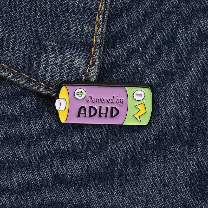 Powered By ADHD Enamel Pin, Neurodivergent Battery Lapel Brooch, ADHD