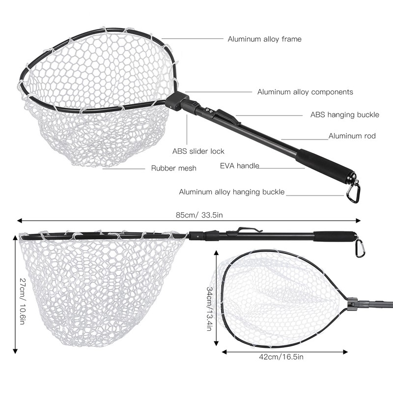 Fishing Landing Net Quick Folding Aluminium Alloy Rod Handheld Portable