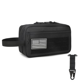 Tactical Toiletry Bag for Men – MOLLE Dopp Kit with Dry/Wet Separation, Large Capacity, Water-Resistant Travel Shaving Bag with U.S Patch & T-Mount MOLLE Clip (Black)