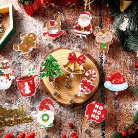 Ceenna 12 Pcs Christmas Badge Reel Retractable Diamond Art Badge Holder Winter Xmas Christmas Tree Badge Reel with Alligator Clip Bling Badge Holder for ID Nurse Doctor Worker Employees