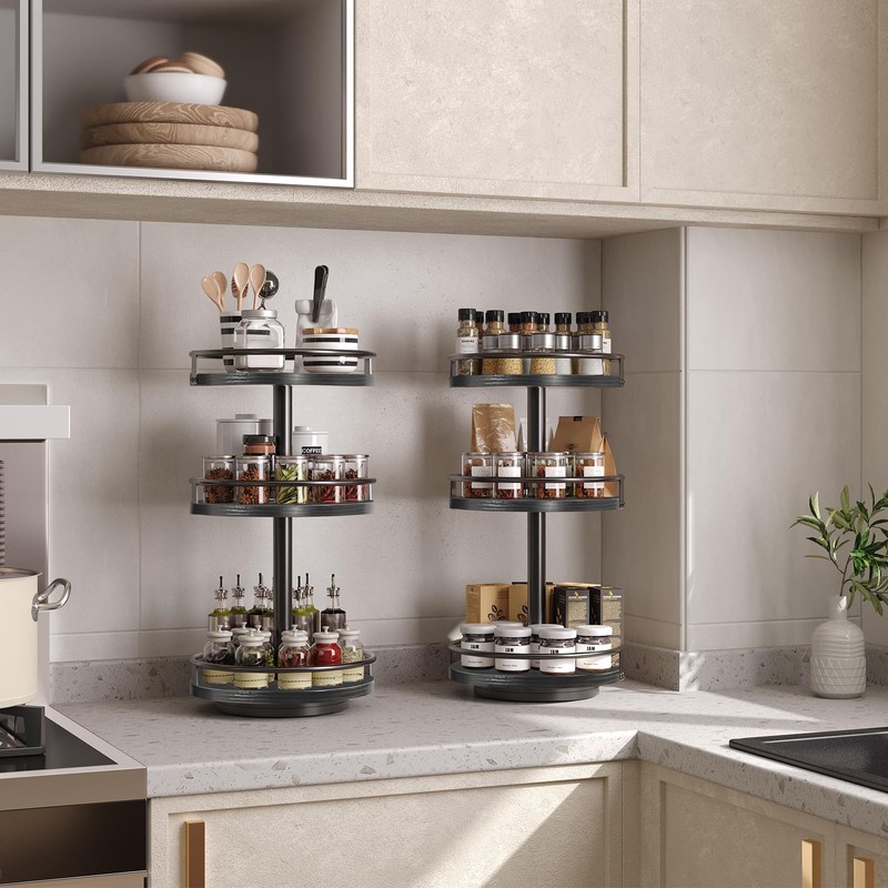 HOOBRO Lazy Susan Organizer, Rotating Spice Rack, 3-Tier Organizer, Turntable