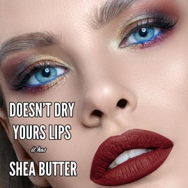 Deep Red with Purplish Undertone Lip Stain Long-Lasting Waterproof | Hydrating with Shea Butter | Bold Pigment Intense Color Liquid Matte Lipstick | Vegan Lip Color Products That Perform | Emma