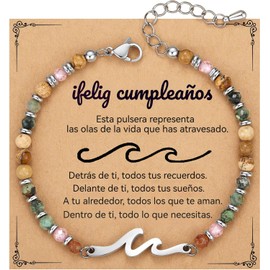 Pulseras de Acero Inoxidable para Mujer, Pulsera de Piedra Natural, Brazalete para Dama Elegante, Regalos para Mujer Cumpleaños, Joyeria Accesorios Regalo para Novia Amiga Mamá