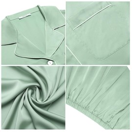 Joyaria Silk Capri Pajamas for Women Set Luxury Satin Short Sleeve Button Down Lounge Set (Sage Greens)