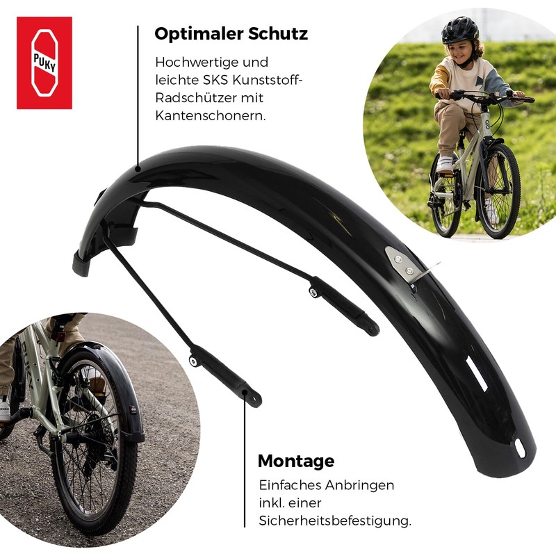PUKY LS-PRO 24 Bicycle Mudguard Set, Black, Lightweight and Robust,