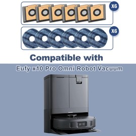Replacement Parts Compatible with Eufy X10 Pro Omni Robot Vacuum, 12 PCS Accessories (6 Mop Pads + 6 Dust Bags)