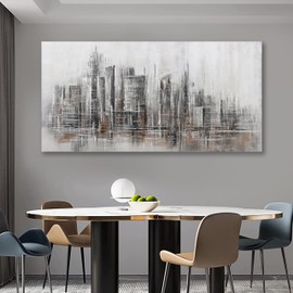 Abstract Wall Art Modern Art Wall Decor Canvas Printed Matter Gray Brown Abstract City Reflection Framed Artwork Canvas Painting for Living Room Bedroom Office Home Decor 24x48 Inch