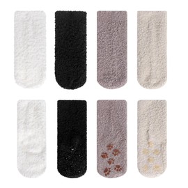 MK MATT KEELY 4 Pairs Baby Fluffy Socks with Grips 1-6 Years Boys Girls Non Slip Slipper Bed Socks Toddlers Cozy Gifts,White/Black/Brown/Beige,4 5 6 Years